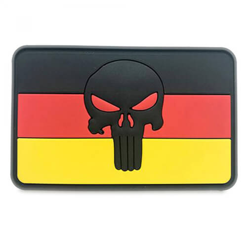 3D Rubber Patch Punisher Totenkopf mit Deutschlandflagge Schwarz