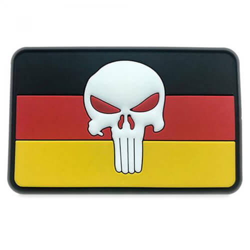 3D Rubber Patch Punisher Totenkopf mit Deutschlandflagge Glow in the Dark