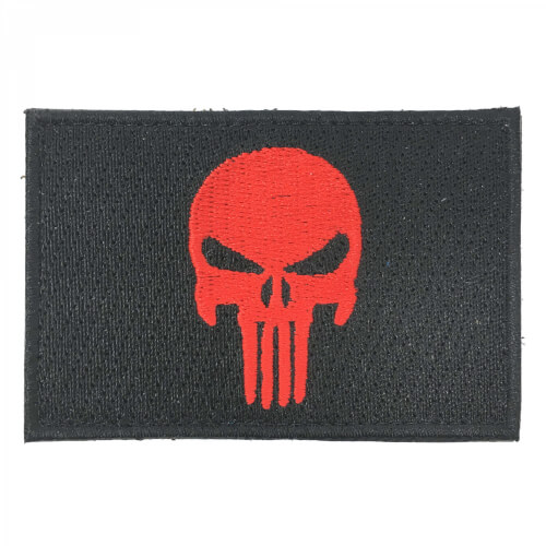 Punisher Totenkopf Stoff Patch Schwarz/Rot