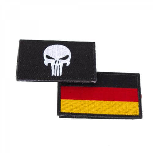 Punisher Totenkopf schwarz und Deutschlandflagge Patch 2er Set