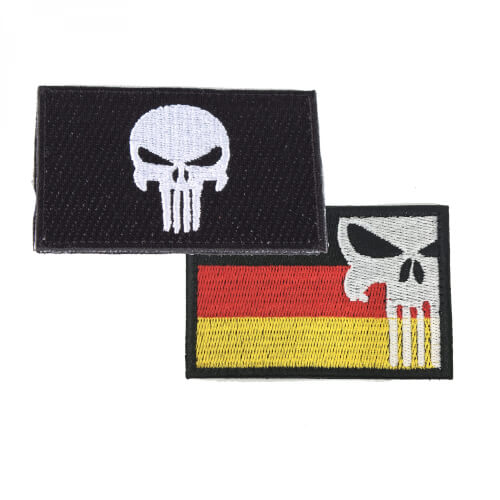 Punisher Totenkopf schwarz und Punisher mit Deutschlandflagge Patch 2er Set