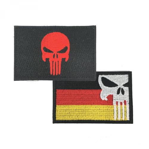 Punisher Totenkopf red und Punisher mit Deutschlandflagge Patch 2er Set
