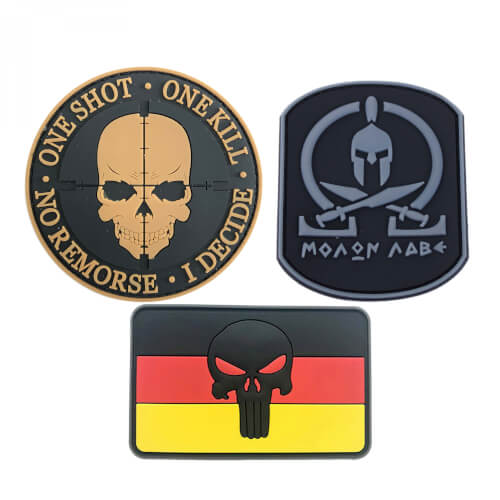 Punisher schwarz + Totenkopf tan + Molon Labe grau Patch PVC 3er Set