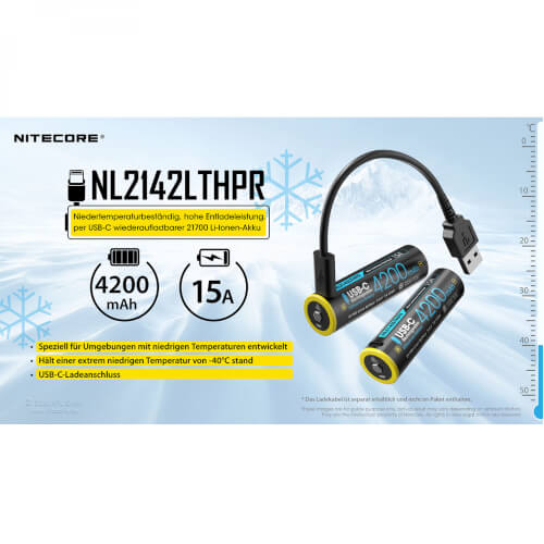 Nitecore Li-Ion USB Akku 21700 4200mAh Low Temperature