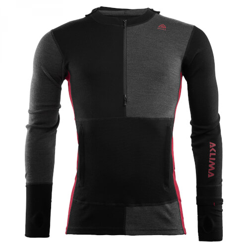 Aclima Warmwool Hood Sweater W/Zip Jet Black/ Marengo/ Chili Pepper